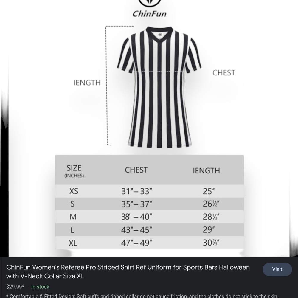 Women’s black and white referee v neck - Picture 5 of 5